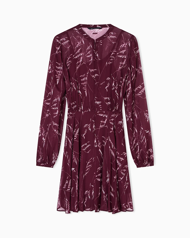 Foliage Print Chiffon Midi Dress