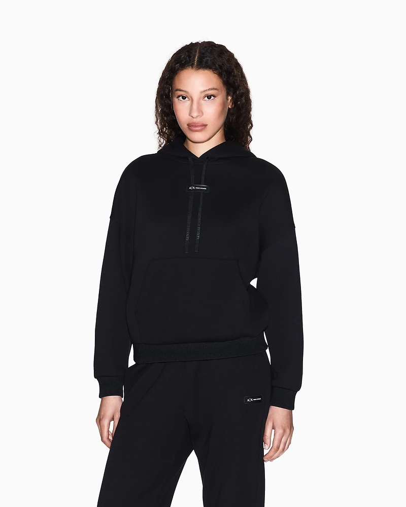 Armani Exchange - HOODED LOGO SWEATSHIRT, Woman, Black, Size: