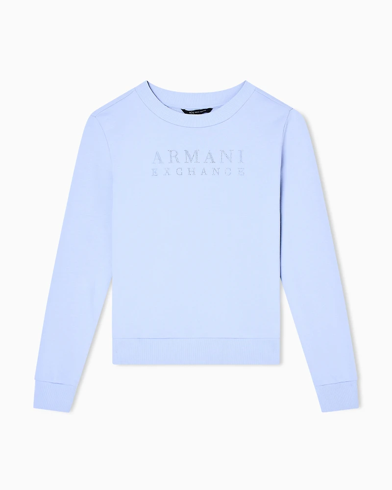 Armani Exchange - TONE ON LOGO LETTERING CREWNECK SWEATSHIRT, Woman, Light Blue, Size: