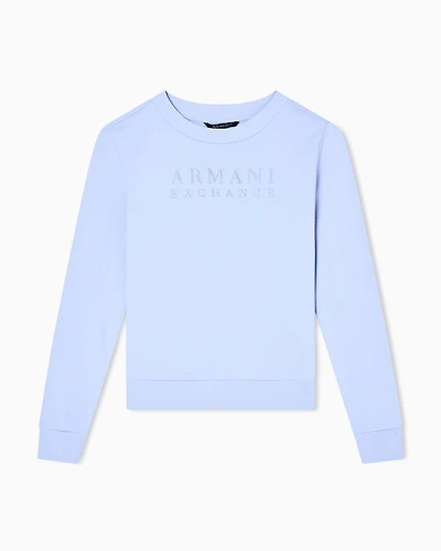 Armani Exchange - TONE ON LOGO LETTERING CREWNECK SWEATSHIRT, Woman, Light Blue, Size: