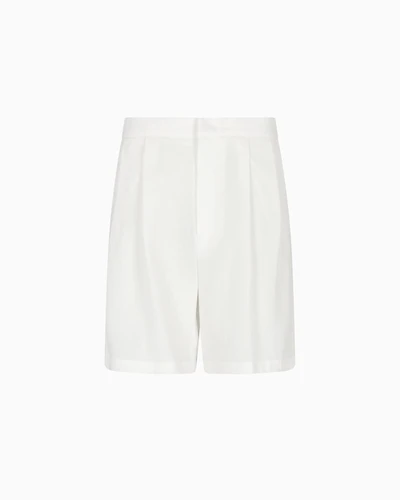 Emporio Armani - Pure linen Bermuda shorts with pleats, Man, White, Size: