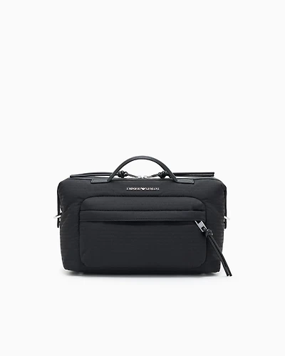 Emporio Armani - Nylon satchel with shoulder strap with monogram lettering, Man, Black, Size: TU