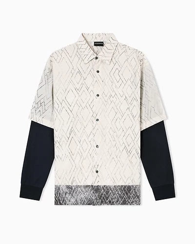 Emporio Armani - ASV comfort-fit printed Lyocell-blend shirt with a two-piece effect, Man, Beige, Size: