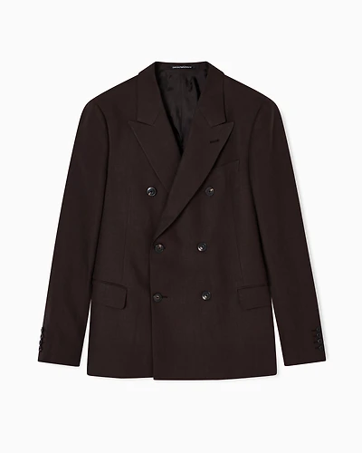 Emporio Armani - Double-breasted blazer pure linen, Man, Brown, Size: