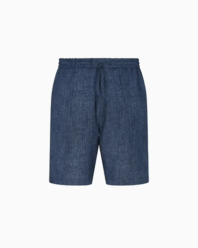 Emporio Armani - Drawstring Bermuda shorts printed seersucker fabric, Man, Blue, Size: