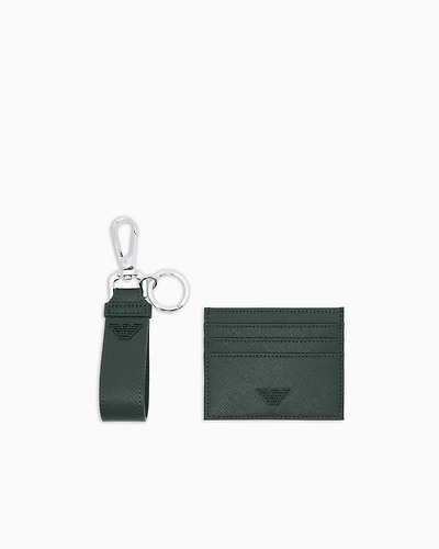 Emporio Armani - ASV Gift box with regenerated Saffiano keyring and card holder, Man, Green, Size: TU