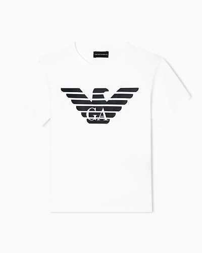 Emporio Armani - ASV organic-jersey T-shirt with logo print, Woman, White, Size: