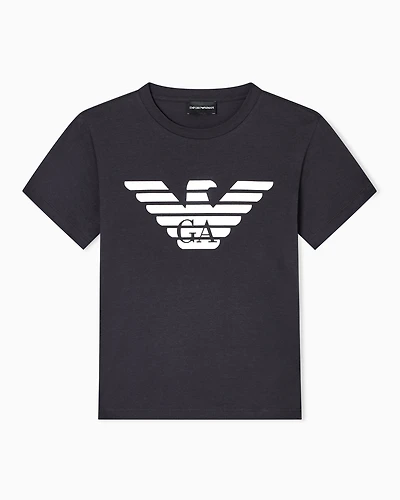 Emporio Armani - ASV organic-jersey T-shirt with logo print, Woman, Navy Blue, Size: