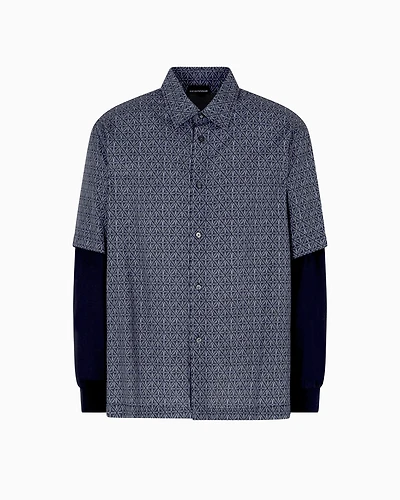 Emporio Armani - ASV comfort-fit printed Lyocell-blend shirt with a two-piece effect, Man, Blue, Size: