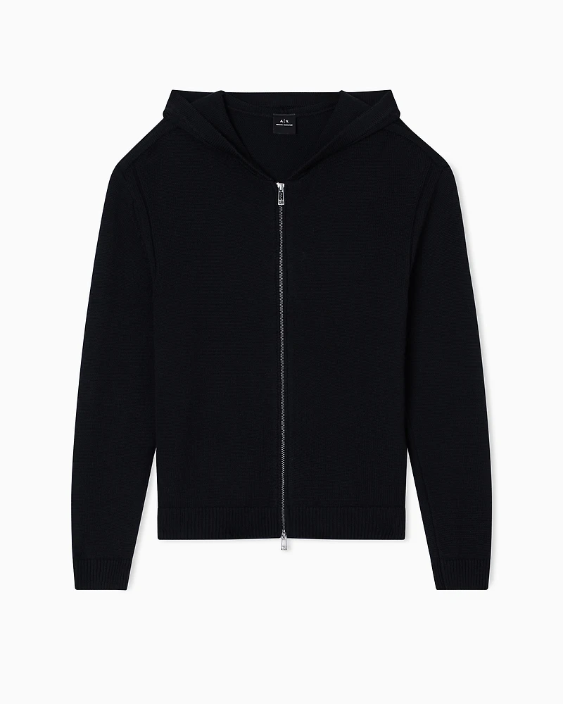 Wool Blend Zip Up Hooded Cardigan