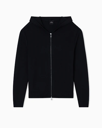 Wool Blend Zip Up Hooded Cardigan