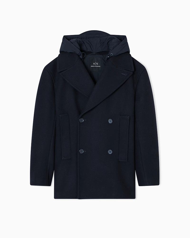Double-breasted pea coat with hood