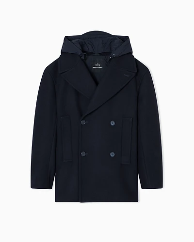 Double-breasted pea coat with hood