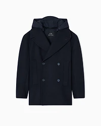 Double-breasted pea coat with hood