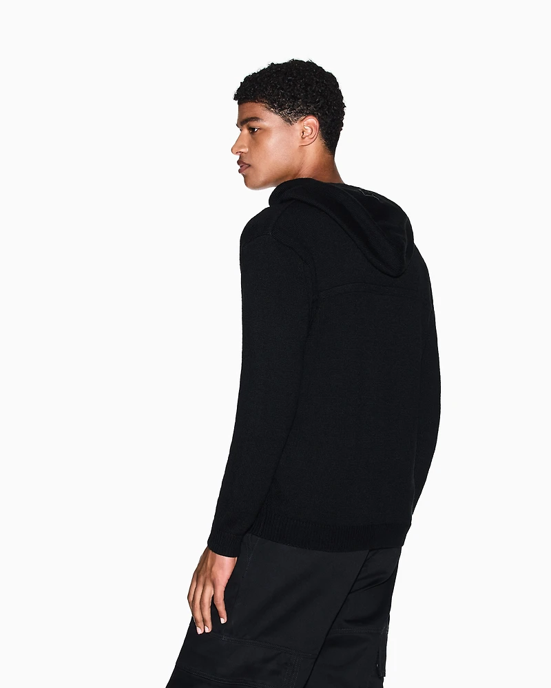 Wool Blend Zip Up Hooded Cardigan