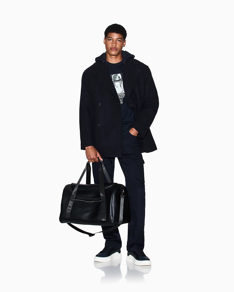 Double-breasted pea coat with hood