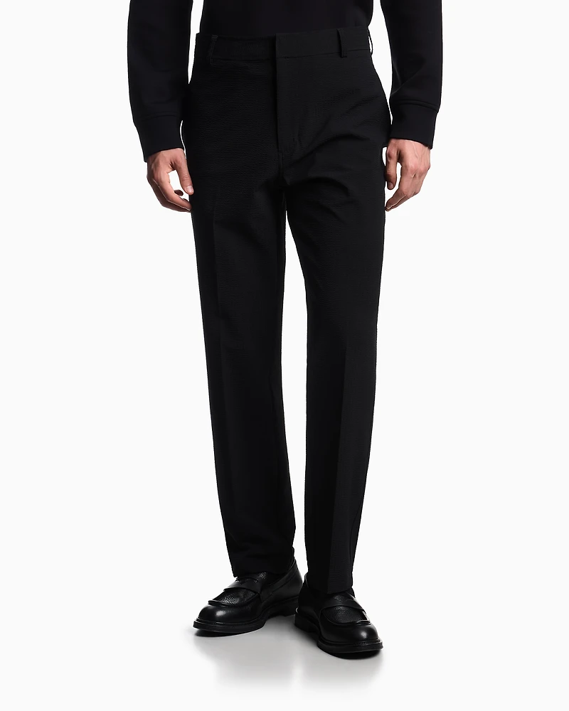 Emporio Armani - Nylon seersucker chinos, Man, Black, Size: