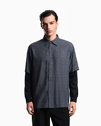 Emporio Armani - ASV comfort-fit printed Lyocell-blend shirt with a two-piece effect, Man, Blue, Size: