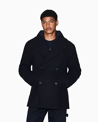 Double-breasted pea coat with hood
