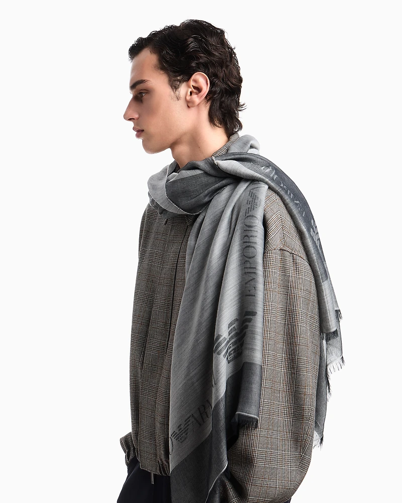 Emporio Armani - Scarf in light modal and virgin-wool blend fabric, Man, Green, Size: TU