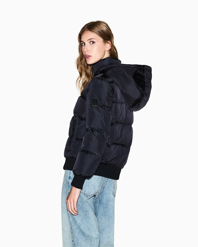 Quilted hooded down jacket