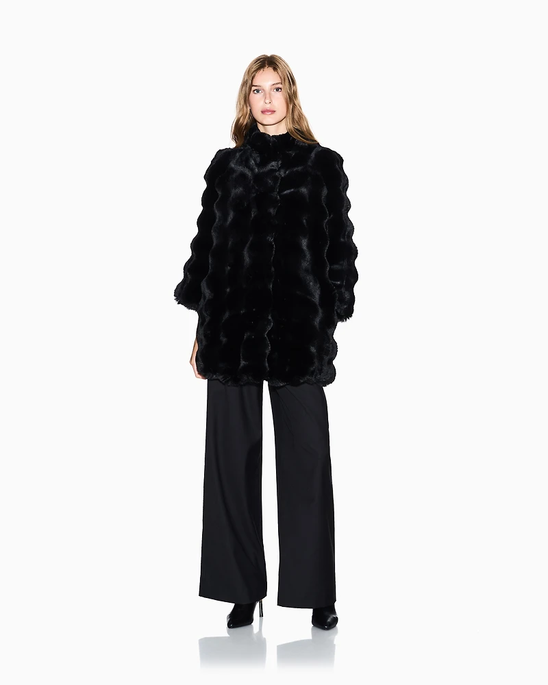 Faux fur jacket with waves