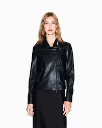 BLACK ASYMMETRICAL ZIP UP JACKET