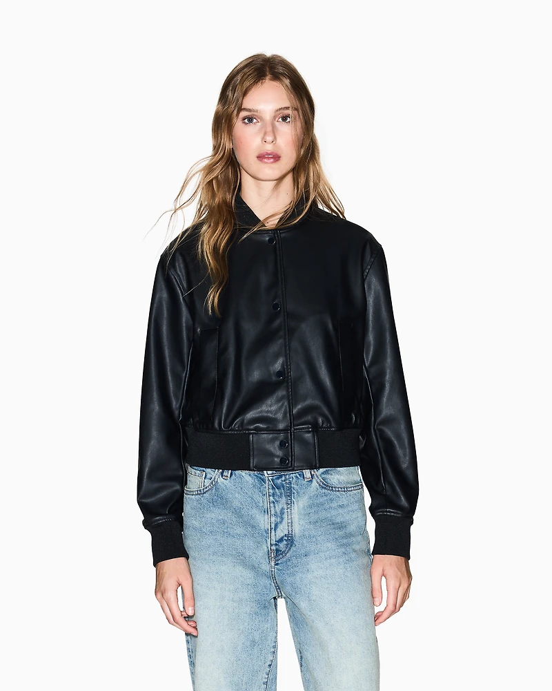 BLACK ZIP UP BOMBER JACKET