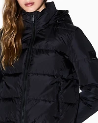 Quilted hooded down jacket