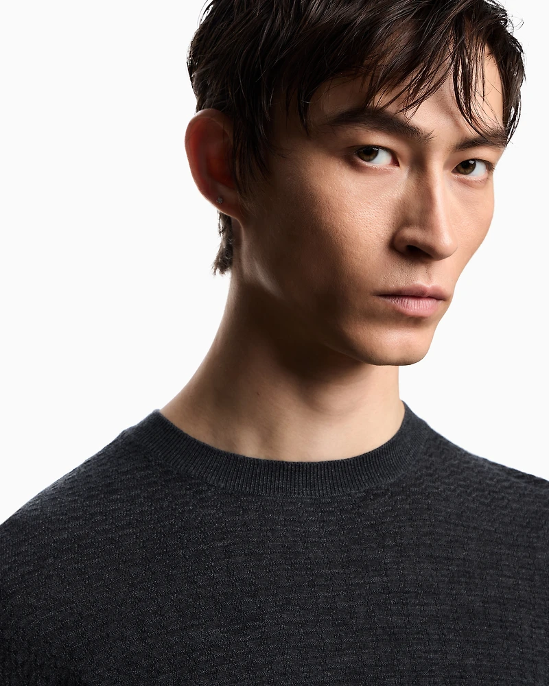 Emporio Armani - Virgin wool jumper with embossed jacquard pattern, Man, Grey, Size: