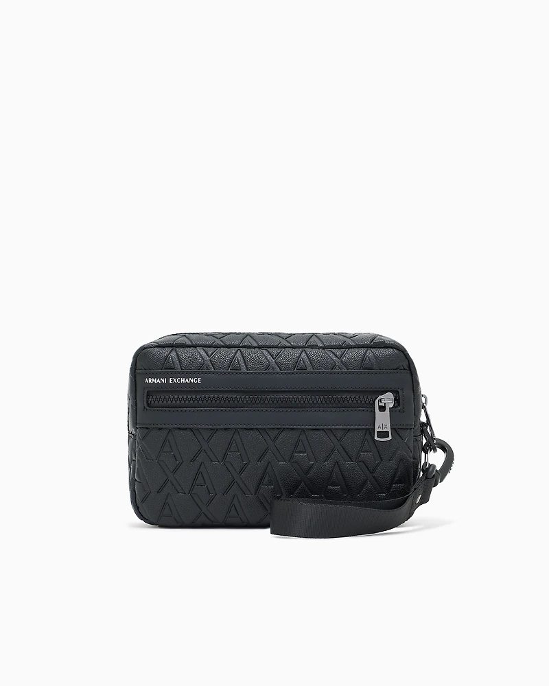 Clutch bag with allover embossed logo