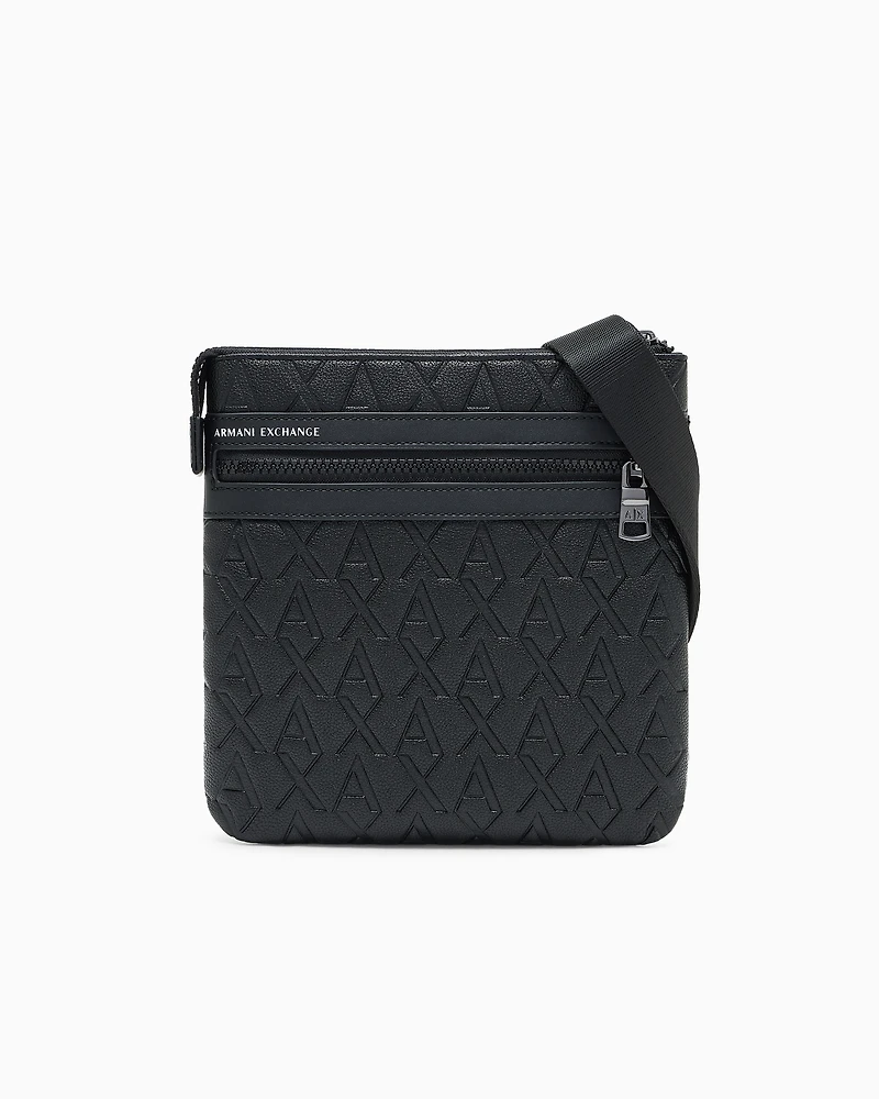 Flat shoulder bag with allover logo