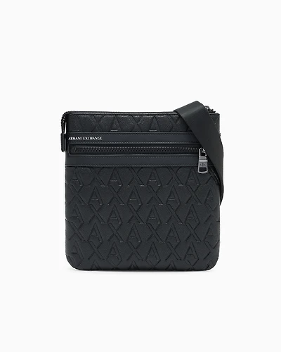 Flat shoulder bag with allover logo