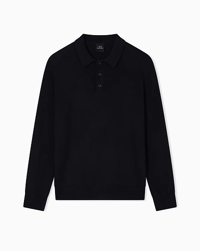 Wool and cotton knitted polo shirt