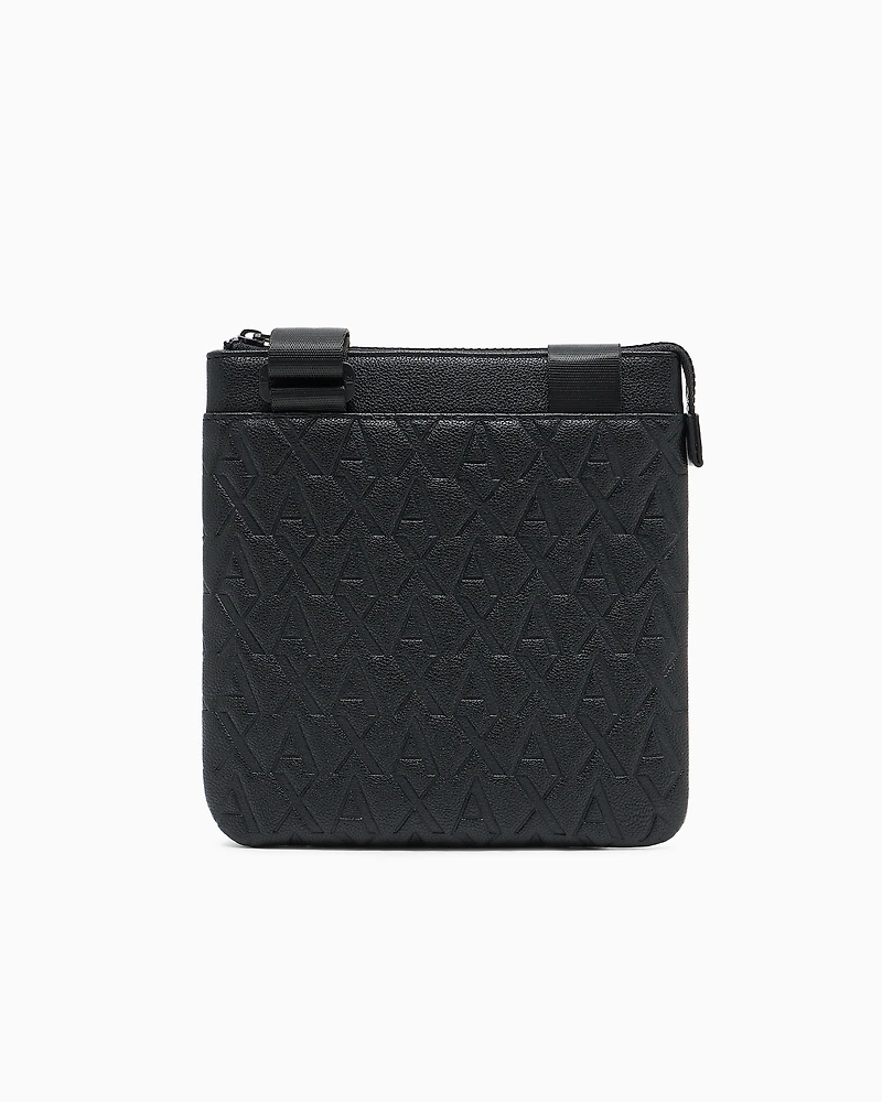 Flat shoulder bag with allover logo