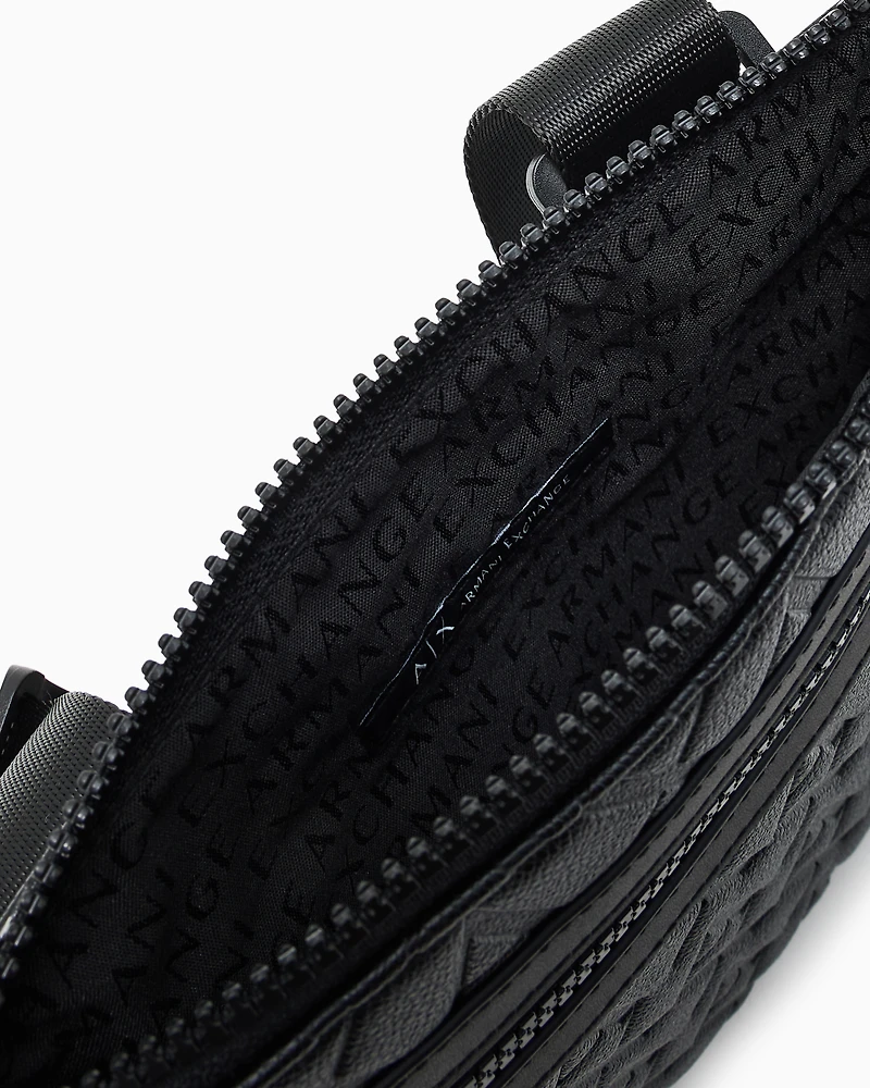 Flat shoulder bag with allover logo