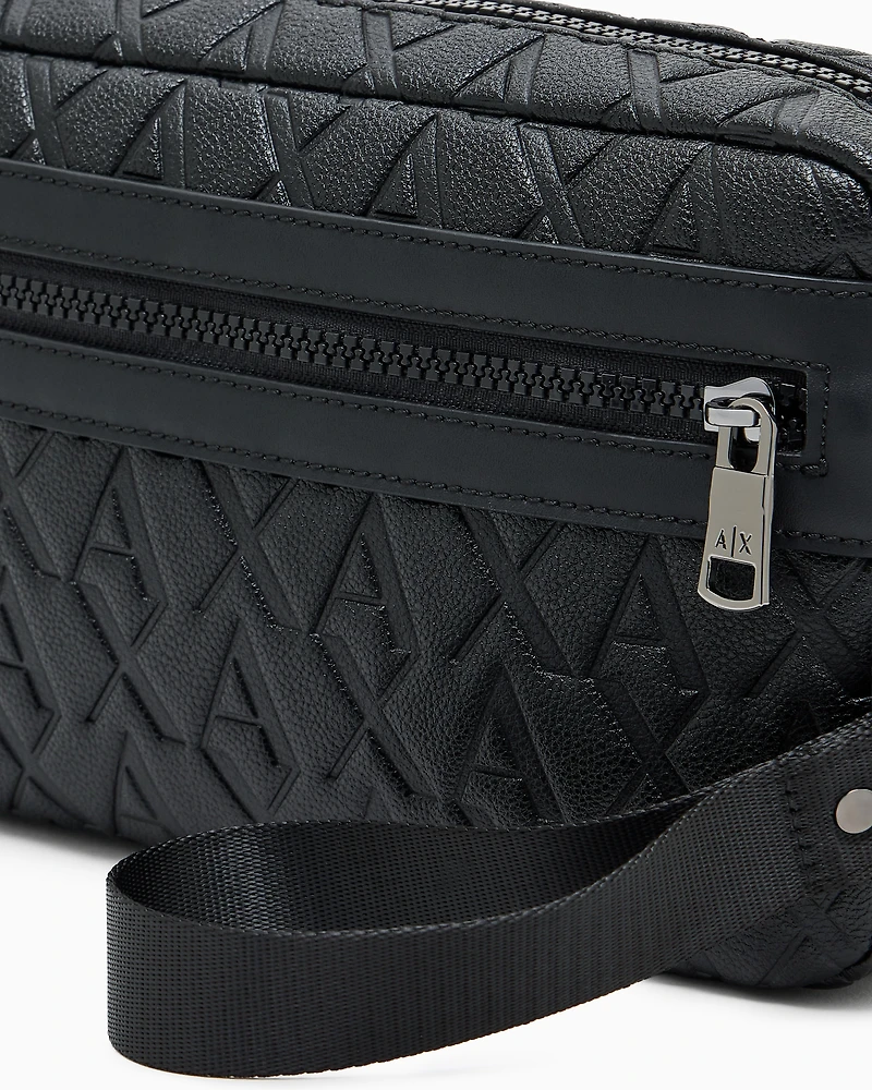 Clutch bag with allover embossed logo