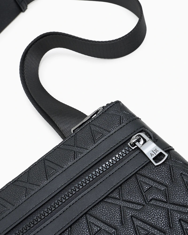 Flat shoulder bag with allover logo