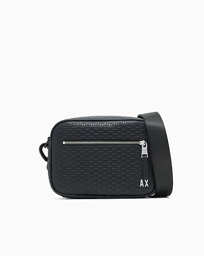 Armani Exchange - Shoulder bag with allover monogram logo, Man, Black, Size: TU