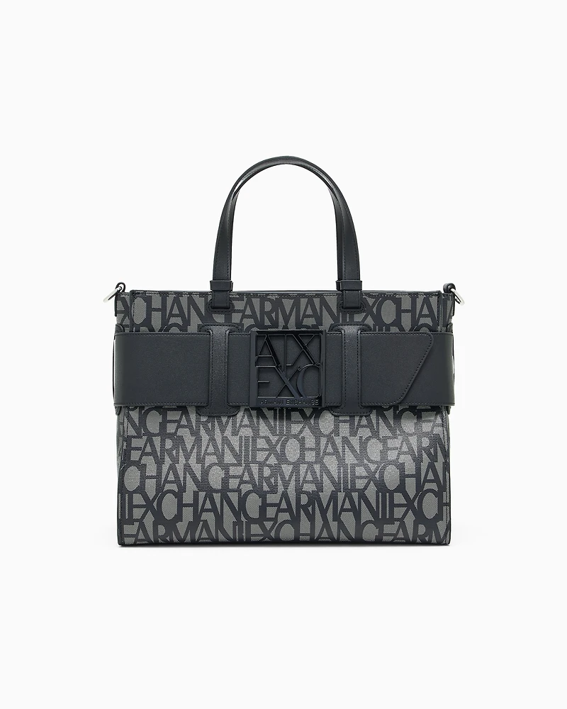 Large tote bag with double handles and shoulder strap