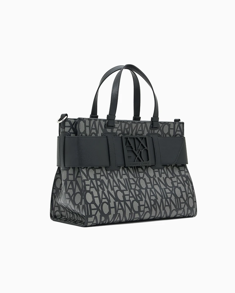 Large tote bag with double handles and shoulder strap