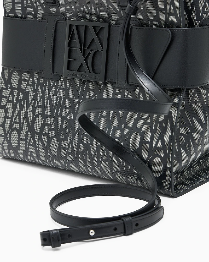 Large tote bag with double handles and shoulder strap