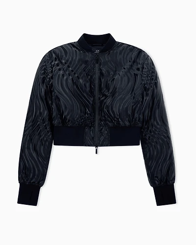 Short Bomber Jacket with Embossed Pattern