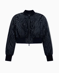 Short Bomber Jacket with Embossed Pattern
