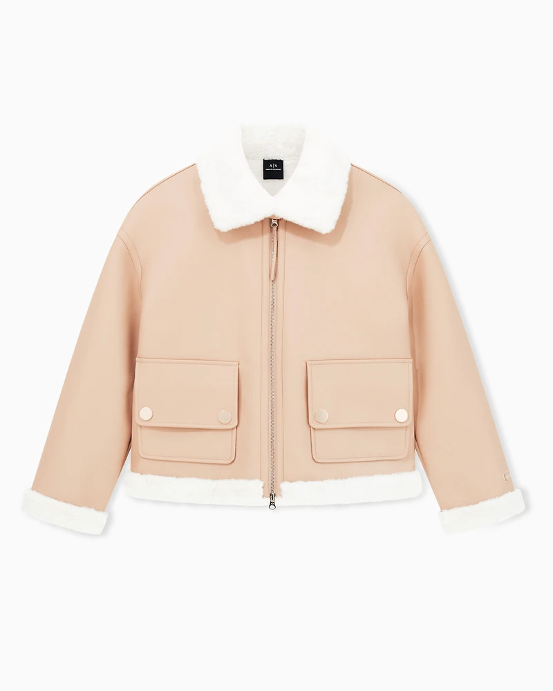 Armani Exchange - Short Faux Shearling Jacket, Woman, Camel, Size: