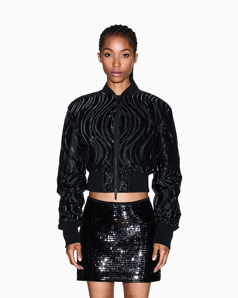 Short Bomber Jacket with Embossed Pattern