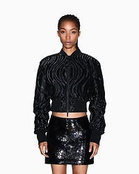 Short Bomber Jacket with Embossed Pattern