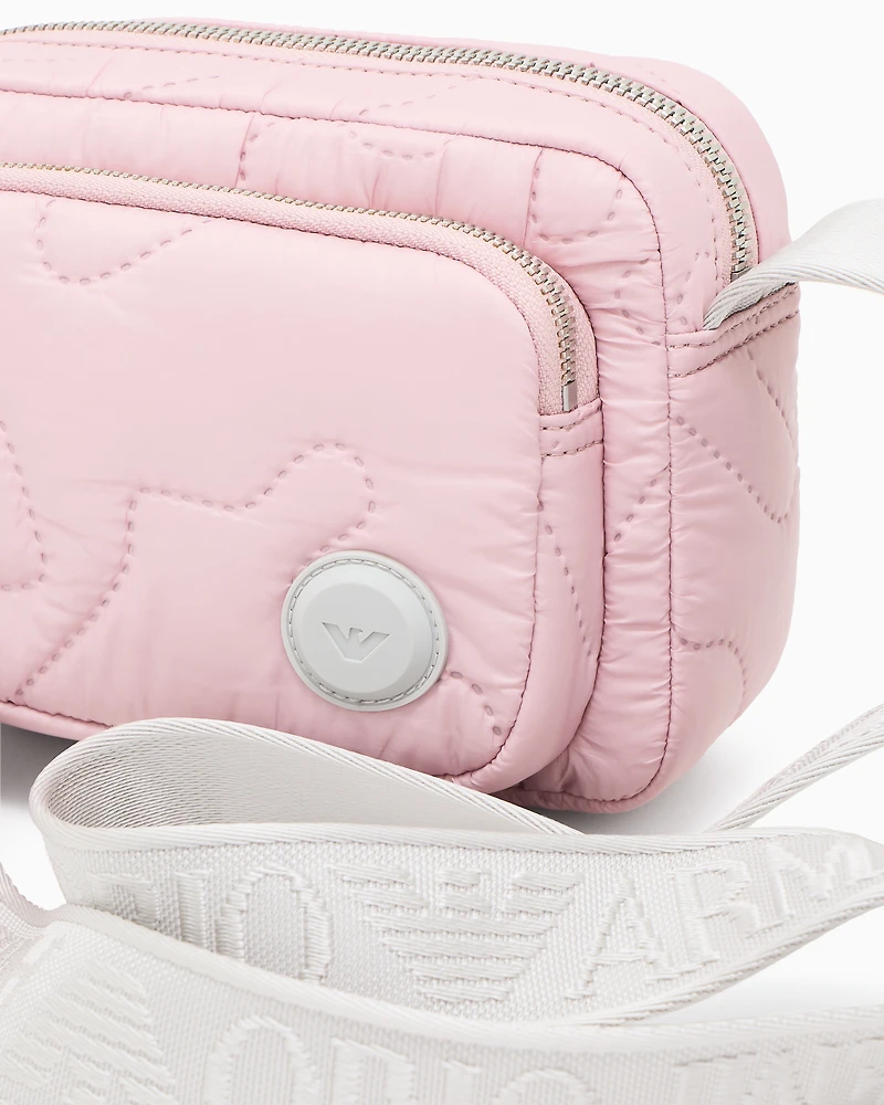 Emporio Armani - Nylon shoulder bag with quilted 3D-effect embroidery, Girl, Pink, Size: TU