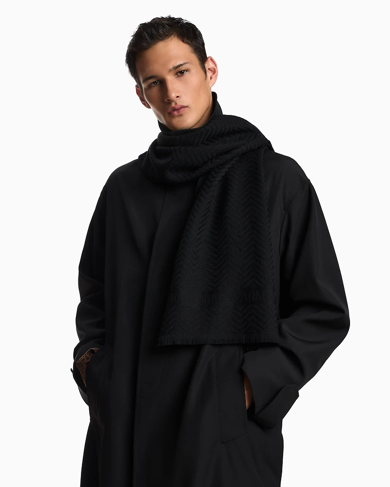 Emporio Armani - Wool scarf with chevron motif, Man, Black, Size: TU