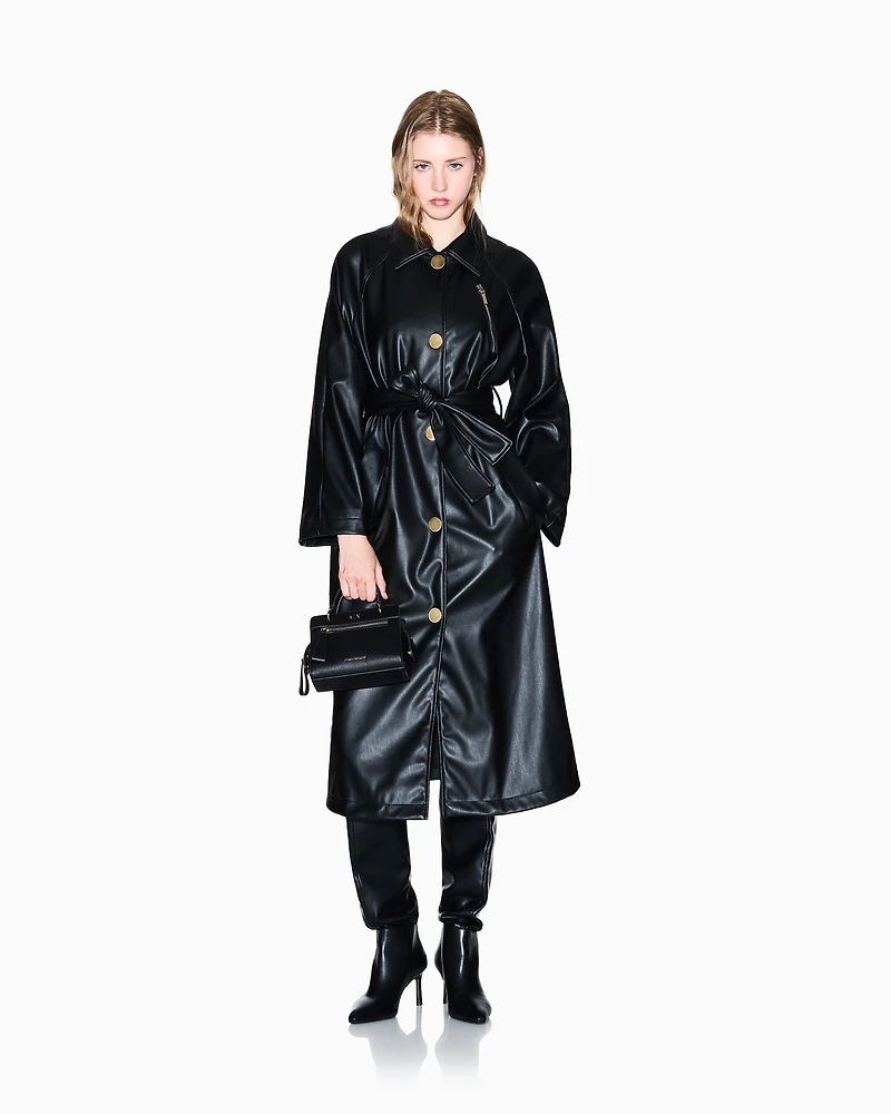 Armani Exchange - Coated fabric trench coat, Woman, Black, Size: